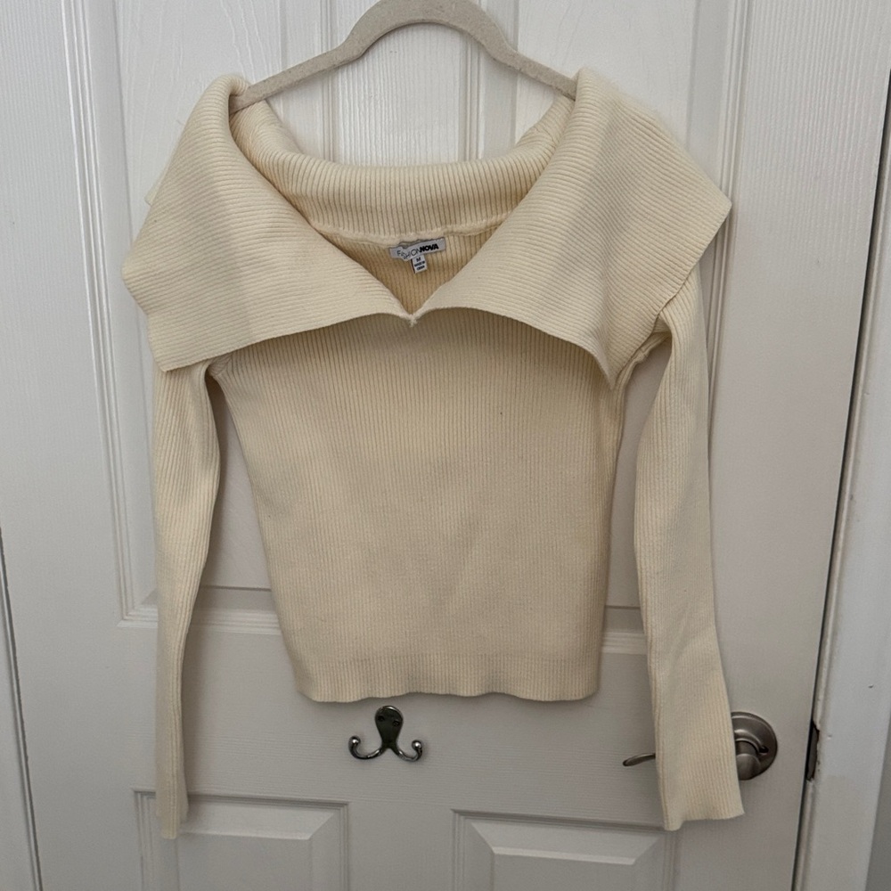 Fashion Nova Off-Shoulder Cream Sweater